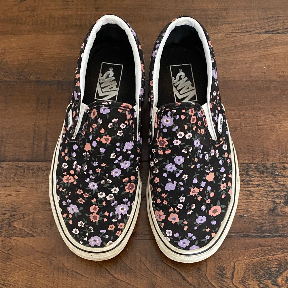 Vans Black Floral Slip-On Shoes